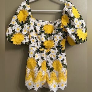 Off the shoulder floral lace romper mini shorts